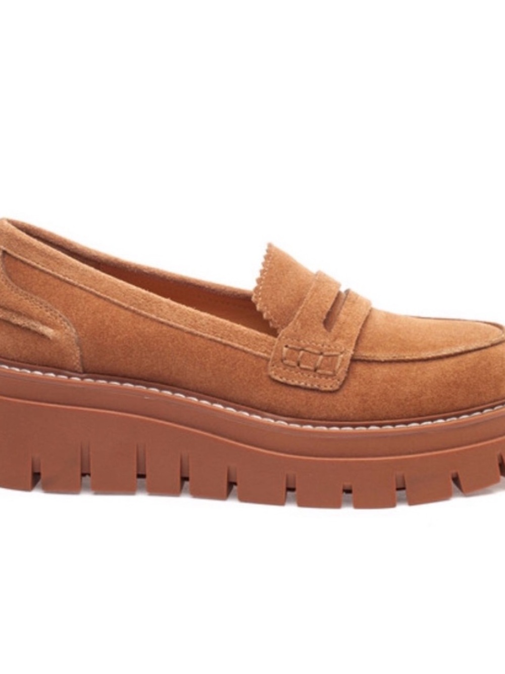 NYC J/SOODES Platform Suede Penny Loafer in Tan